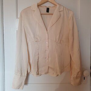 Cream Satin Button-down Blouse